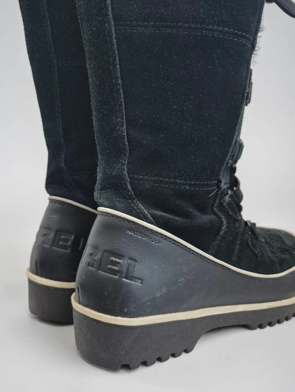 Sorel Tivoli High II Waterproof Suede Black winter Boots Size 8  Faux Fur Snow